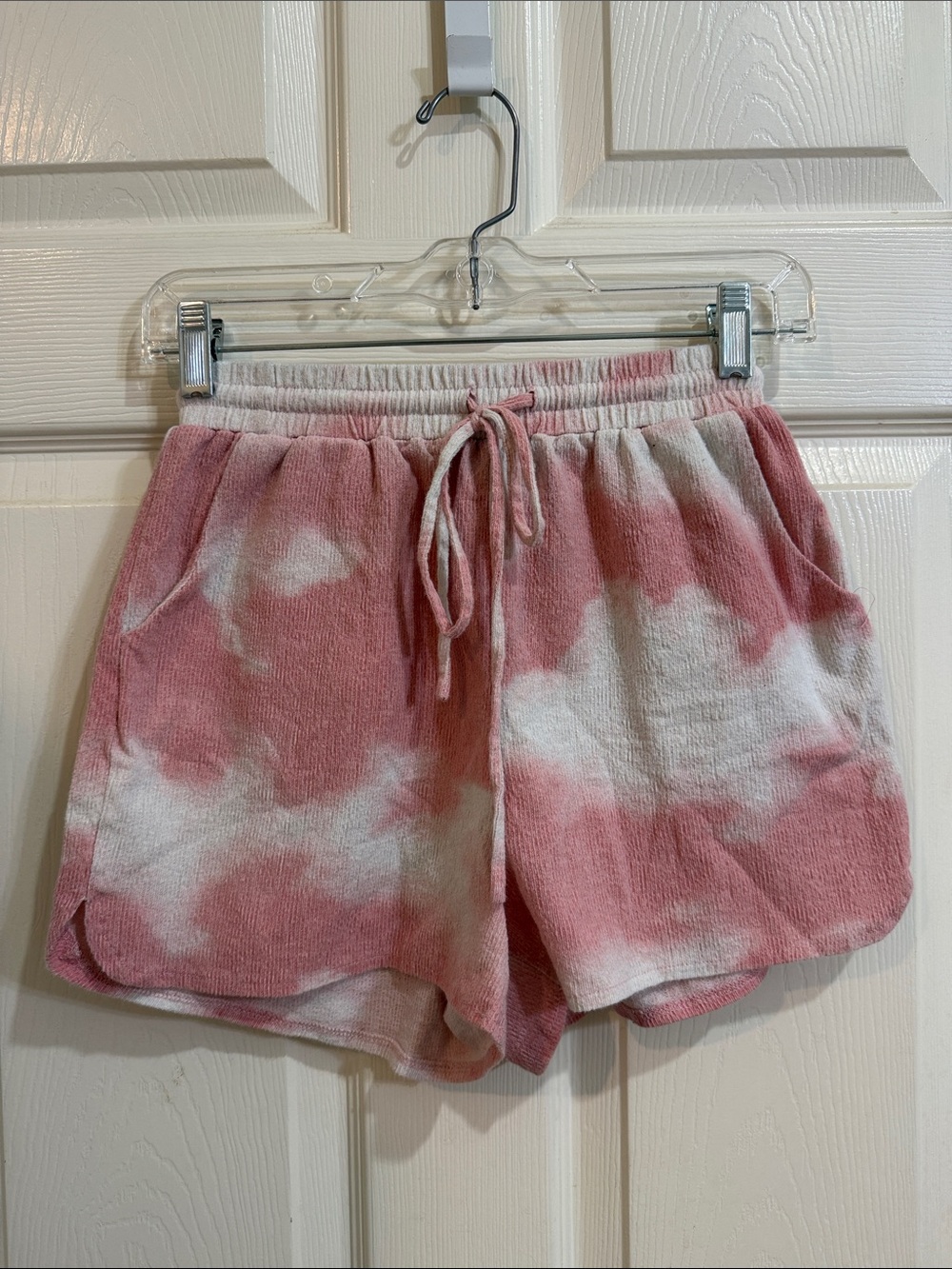 Women's Pink and White Tie-Dye Athletic Lounge Shorts